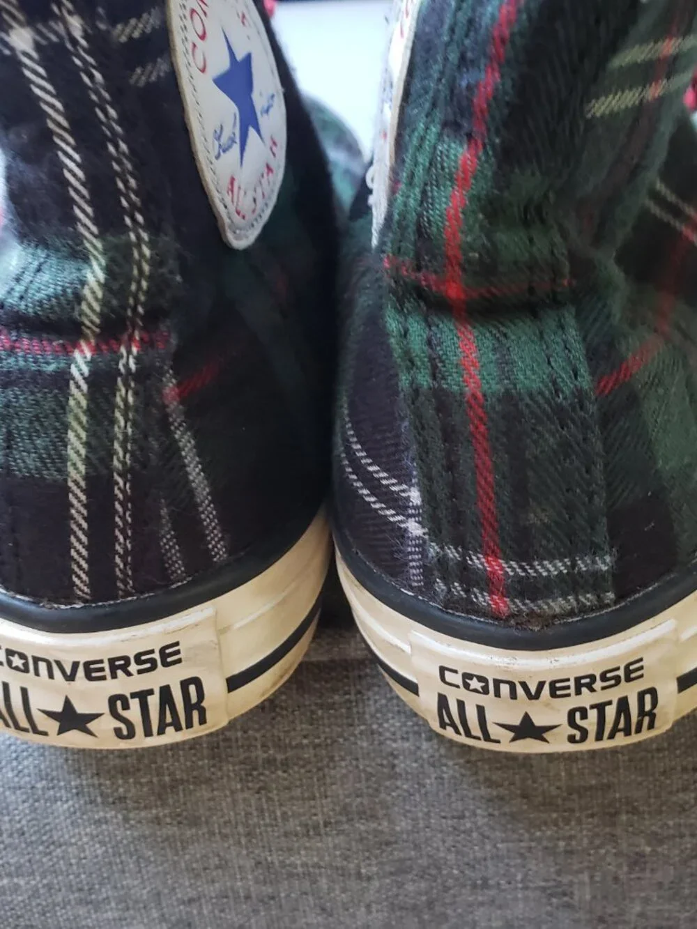 EUC CTAS Converse green / red plaid high top (2 Youth) KICKS